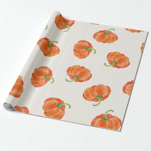 Papier Cadeau Motif orange lumineux de citrouille d'aquarelle