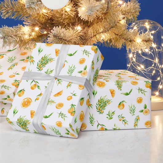 Papier Cadeau Motif Oranges et Feuillage (Vacances)