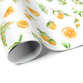 Papier Cadeau Motif Oranges et Feuillage (Coin rond)