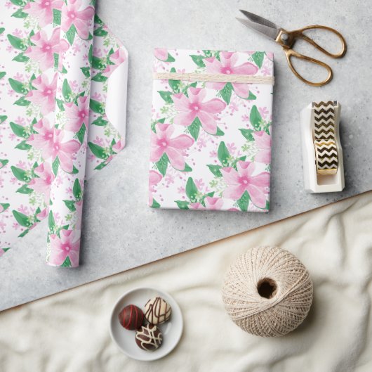 Papier Cadeau Motif Orchidée Rose Floral (Artisanat)