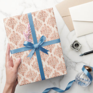 Papier Cadeau Motif ornemental à l'aquarelle damassé pêche chaud