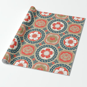 Papier Cadeau Motif ornemental traditionnel asiatique sans coutu