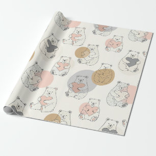 Papier Cadeau Motif Ours Pastel Mignon Cœur