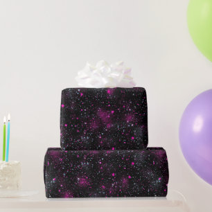 Papier Cadeau Motif Pailleté Noir Lueur Rose Électrique Néon