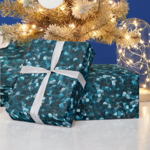 Papier Cadeau Motif Pailleté Turquoise Océan Bleu