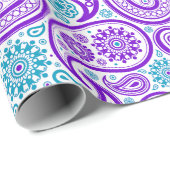 Papier Cadeau Motif paisley blanc et turquoise (Coin rond)