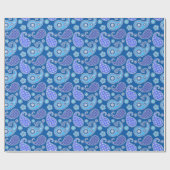 Papier Cadeau Motif Paisley, bleu cobalt et blanc (Plat)
