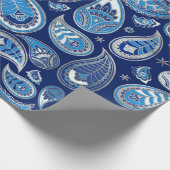 Papier Cadeau Motif Paisley - Bleu et argent (Coin)