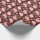 Papier Cadeau Motif Paisley, corail rose et chocolat (Coin)