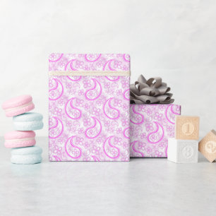 Papier Cadeau Motif paisley monochrome lilas rose blanc.
