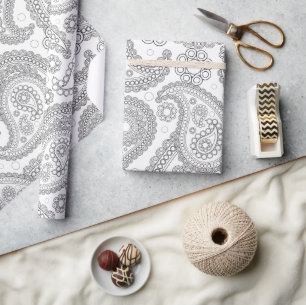 Papier Cadeau Motif Paisley, Persian Paisley, noir et blanc