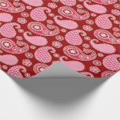 Papier Cadeau Motif Paisley, rouge foncé, rose et blanc (Coin)