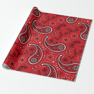 Papier Cadeau Motif Paisley Rouge Gras avec Accent Floral