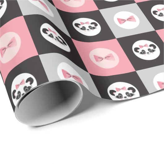 Papier Cadeau Motif Panda Bear Bow Block (Coin rond)