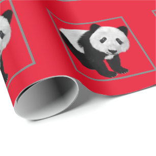 Papier Cadeau Motif Panda - Couleur de fond changeable