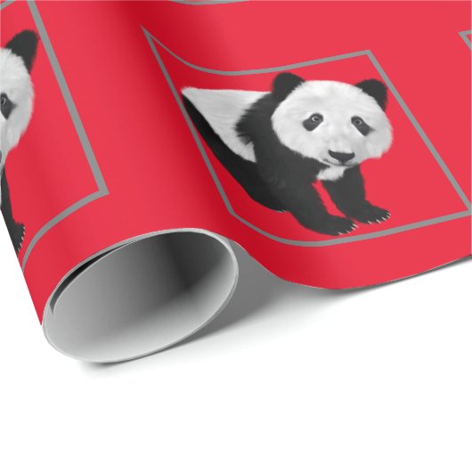 Papier Cadeau Motif Panda - Couleur de fond changeable   (Coin rond)