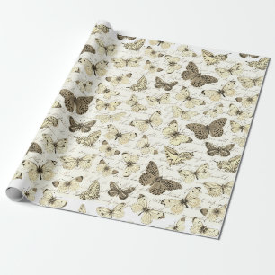 Papier Cadeau Motif papillon beige vintage avec écriture