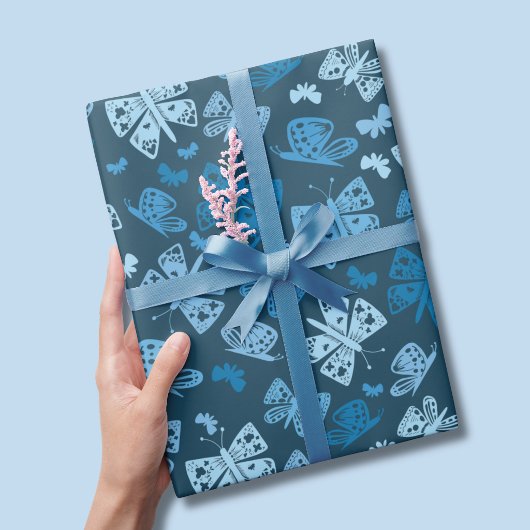 Papier Cadeau Motif papillon bleu