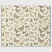 Papier Cadeau Motif papillon doré beige mignon féminin (Plat)