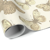 Papier Cadeau Motif papillon doré beige mignon féminin (Coin rond)