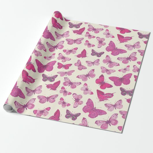 Papier Cadeau Motif Papillon Rose Féminin Mignon (Déroulé)