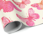 Papier Cadeau Motif Papillon Rose Groovy Mignon (Coin rond)