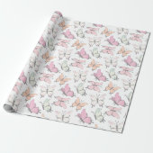 Papier Cadeau Motif papillon rose mou (Déroulé)