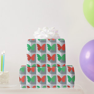 Papier Cadeau Motif papillon rouge et vert