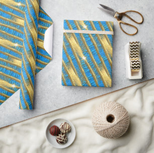 Papier Cadeau Motif Parties scintillant bleu et or
