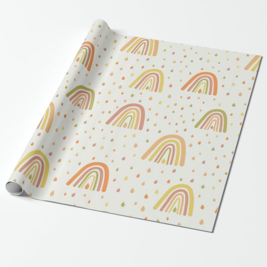 Papier Cadeau Motif Pastel Orange and Yellow Boho Rainbows (Déroulé)