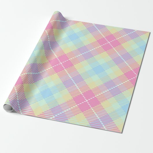 PAPIER CADEAU MOTIF PASTEL PINK & YELLOW PLAID (Déroulé)