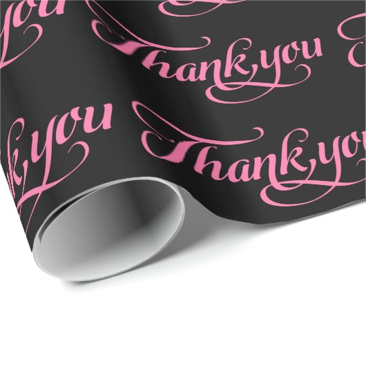 Papier Cadeau Motif Pastel Rose Et Merci Noir (Coin rond)