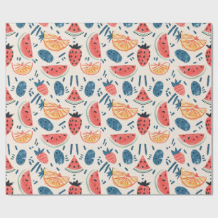 Papier Cadeau Motif Pastèque Cottage de Fruits d'Été Sans Cout
