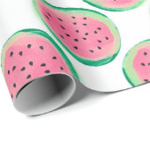 Papier Cadeau Motif pastèque rose et vert aquarelle (Coin rond)