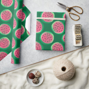 Papier Cadeau Motif pastèque rose et vert aquarelle