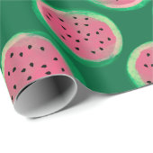 Papier Cadeau Motif pastèque rose et vert aquarelle (Coin rond)