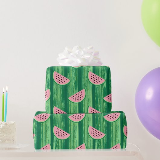 Papier Cadeau Motif pastèque rose et vert aquarelle (Cadeaux de fête)