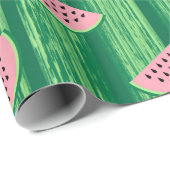 Papier Cadeau Motif pastèque rose et vert aquarelle (Coin rond)