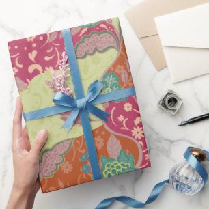 Papier Cadeau Motif Patchwork Coloré Bohème
