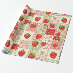 Papier Cadeau Motif Patchwork de Pique-Nique aux Fraises Vintage