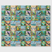 Papier Cadeau Motif patchwork d'oiseaux (Plat)