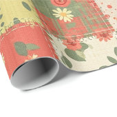 Papier Cadeau Motif Patchwork Floral de Ferme (Coin rond)