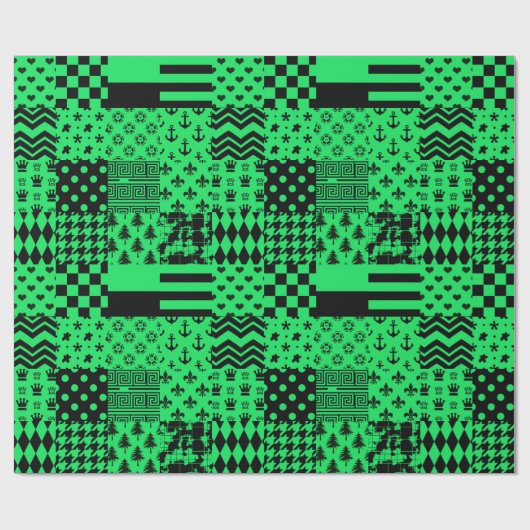 Papier Cadeau Motif patchwork mélange vert noir (Plat)