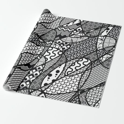 Papier Cadeau Motif Patchwork Noir & Blanc 05 (Déroulé)