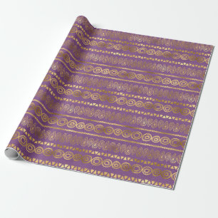 Papier Cadeau Motif Peacock Bohème Purple et Gold Foil
