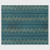 Papier Cadeau Motif Peacock Turquoise et Gold Foil Bohème (Plat)