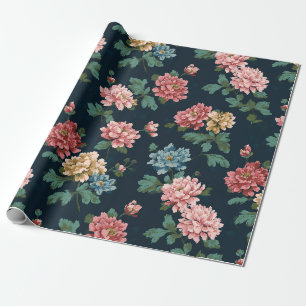 Papier Cadeau Motif Peony vintage coloré sur Arrière - plan noir