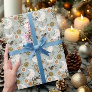 Papier Cadeau Motif personnalisé de lune et d'étoiles célestes b