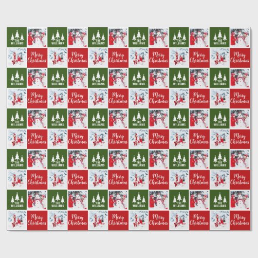 Papier Cadeau Motif photo personnalisé Vert Rouge Joyeux Noël (Plat)