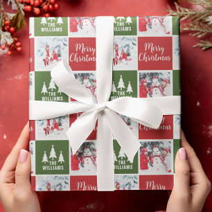 Papier Cadeau Motif photo personnalisé Vert Rouge Joyeux Noël